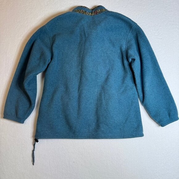 L.L. Bean Vintage 1/4 Snap Fleece Pullover Teal Blue Tapestry Trim Large #1412 - Picture 11 of 11